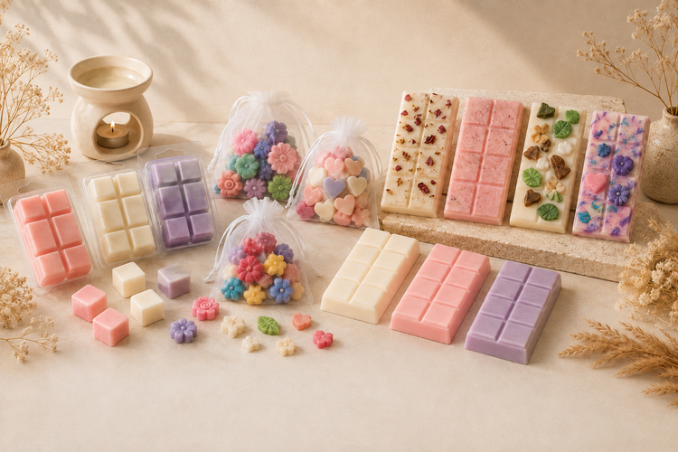 Melts Collection – fragranced and decorated wax melts styled like white chocolate blocks, custom scented and colour matched to décor. Available in Bathurst & Central West NSW.