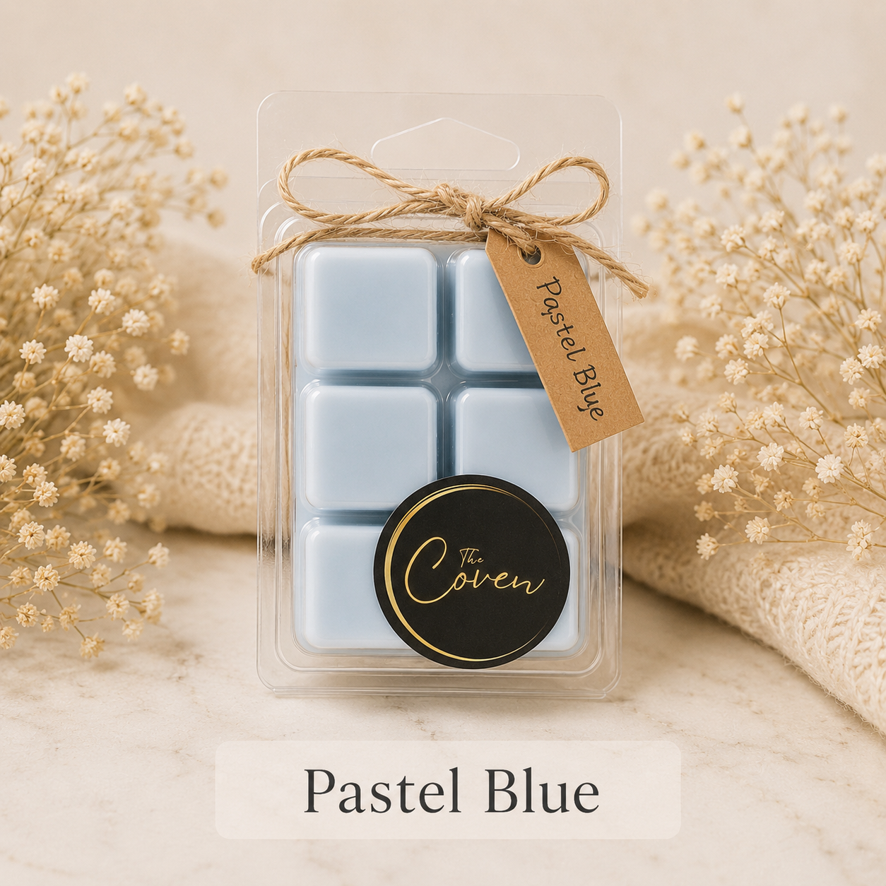 Pastel Blue Wax Melt Cubes in six-cube clamshell pack – The Coven Bx