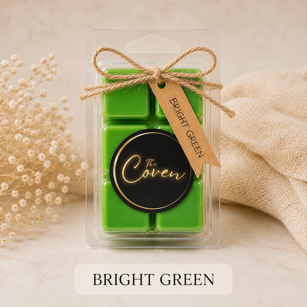 Bright Green Wax Melt Cubes in six-cube clamshell pack – The Coven Bx