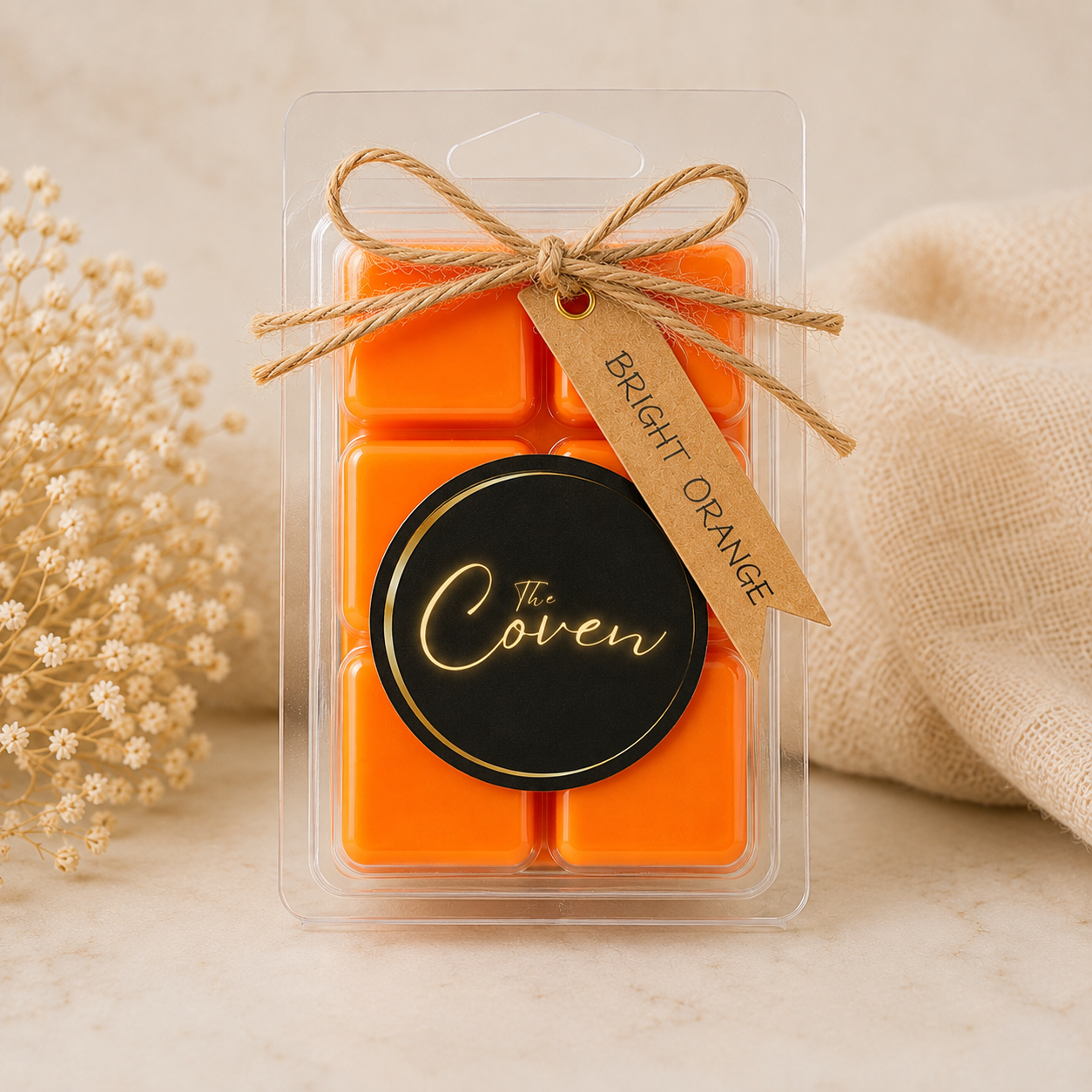 Bright Orange Wax Melt Cubes in six-cube clamshell pack – The Coven Bx