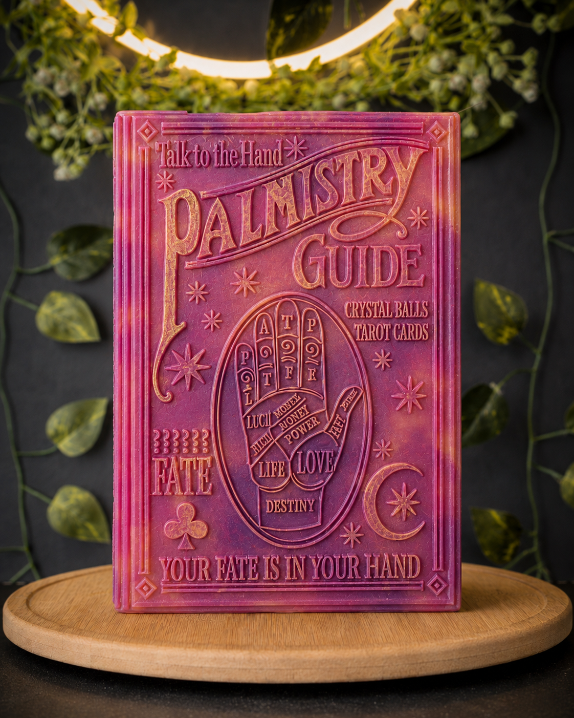 Pink and Purple Palmistry Guide Book Candle – The Coven Bx