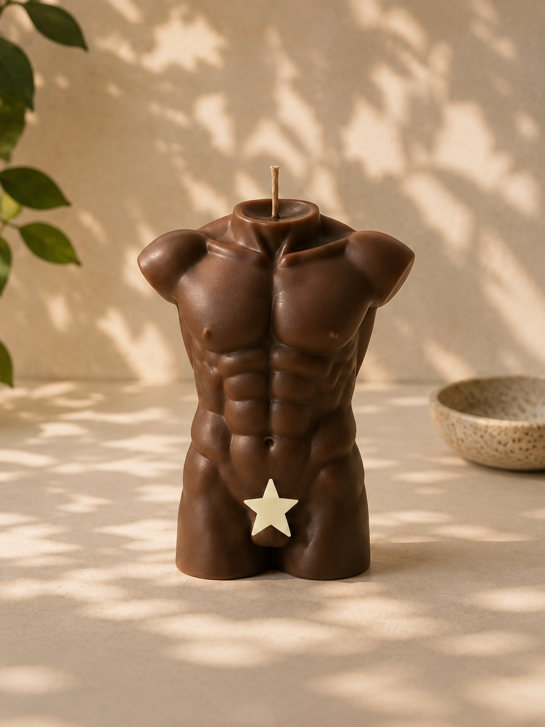 Classical Male Torso Candle in Chocolate, front view