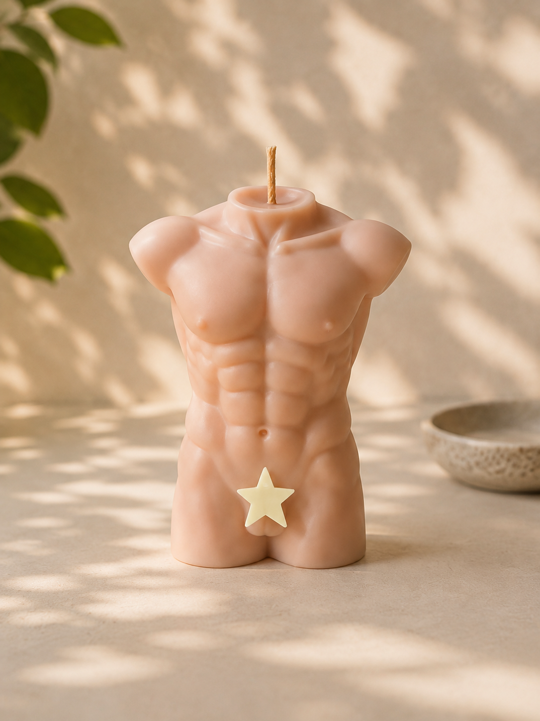 Classical Male Torso Candle in Soft Blush, front view